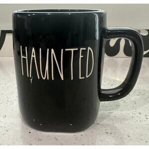 Rae Dunn Halloween HAUNTED Cup White and Black Coffee Tea Ceramic
